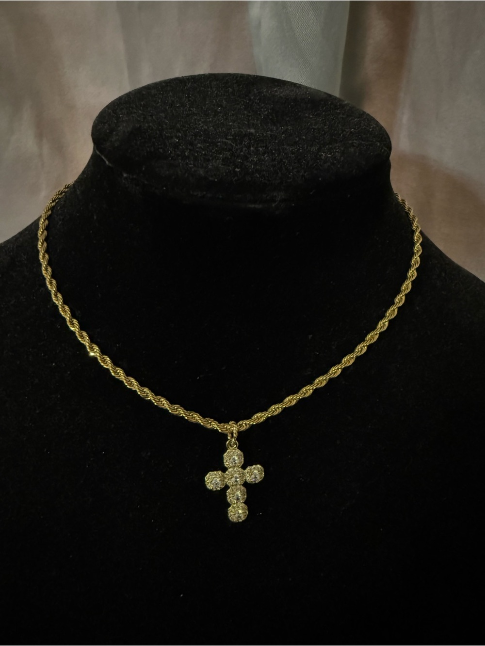Child of Wild Gold Rope Necklace with Crystal Cross Pendant